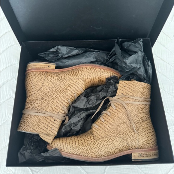 Freda Salvador Ralf Combat Boot - Wheat Embossed Croc - Size 6 - Picture 2 of 5